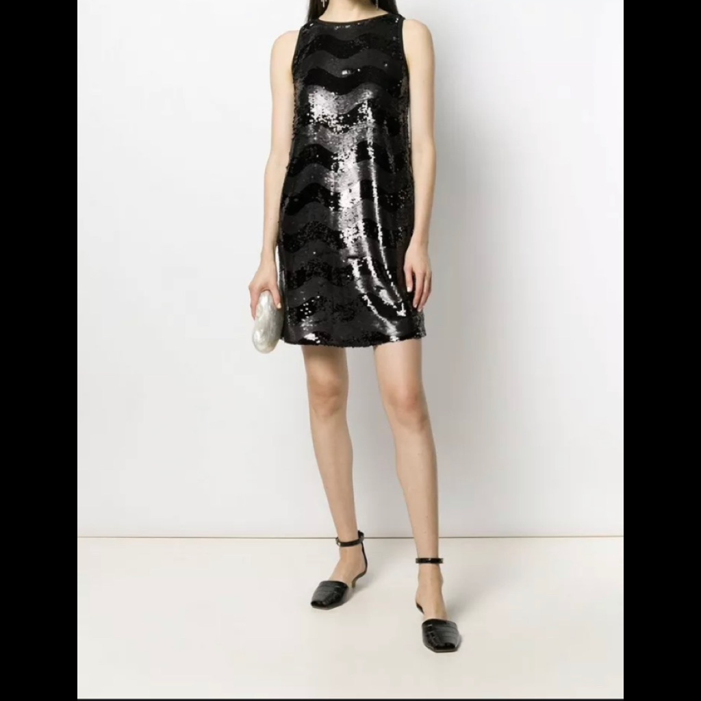 Emporio Armani All Over Seguin Dress Nwt Msrp:$445 Size;48 Italy Black